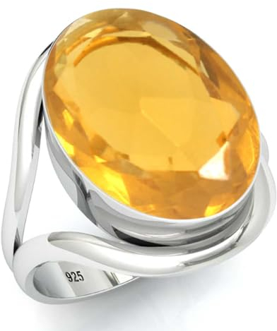 Jeweloporium 925 Sterling Silber Ring Citrin Quarz Handgemacht Schmuck Größe 61 (19.4) (99021_CIT_R11)
