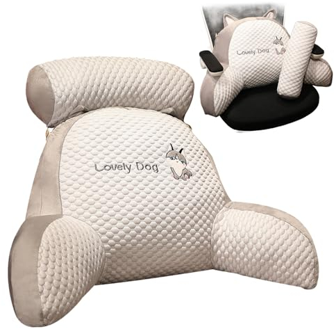 YCYATS Lovely Toast Kissen, Abnehmbare Flauschige Mivoza Rückenkissen mit Armstütze für Sofa/Bett/Auto/Bürostuhl/Stuhl, Liefern Mehr Unterstützung von Kopf und Nacken (Grau, Klein)