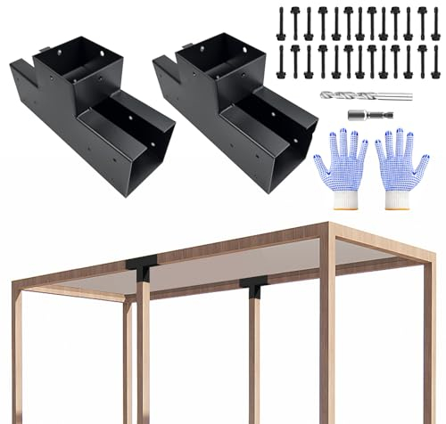 VoTwoofv Pergola-Halterungs-Set, 4 x 4,3-Wege-T-Form, Pergola-Set für Holzbalken (tatsächlich: 8,9 x 8,9 cm), Outdoor-Pavillons, Terrassen-Pergolen, Blockhütten (2 Stück)