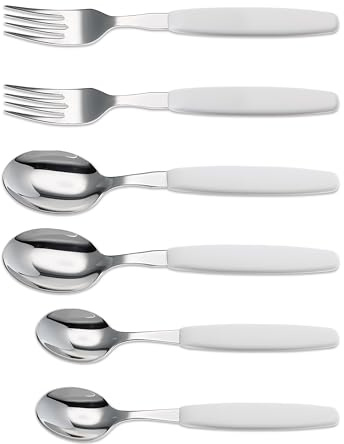 6er Set Giesser Messer Besteck Set je 2 Stück Löffel Teelöffel Gabel, Rostfreier Edelstahl, ergonomischer Griff - Made in Germany - Weiß