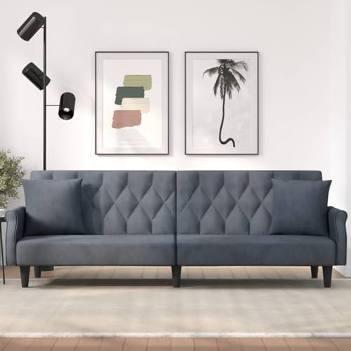 Camerina Schlafsofa mit Armlehnen Dunkelgrau Samt Schlafsessel Mit Bettfunktion Schlaf Sofa