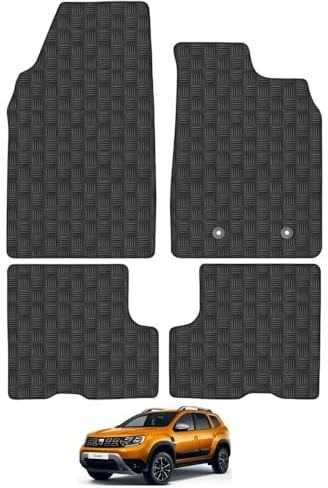Dacia Duster (2018+) [With Passanger Drawer] Rubber Car Mats Accessories Tailored Fit Compatible Accessory Waterproof Protection Non-Slip Floor Mats Full Durable Front Rear Set with Clips