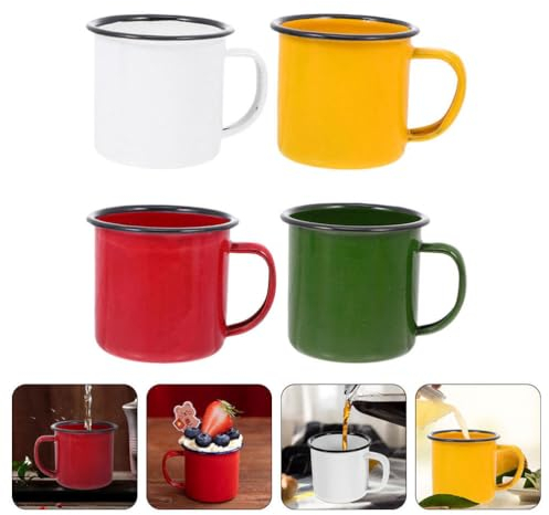 Healeved 4 Uds. Tazas Esmaltadas Vintage Para Acampar Tazas De Agua Tazas De Leche Y Café Para Acampar