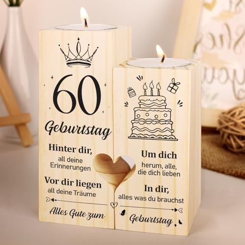 60 Geburtstag Frau Mann, Geschenke zum 60. Geburtstag - AKerzenständer aus Holz, 1965 60. Geburtstagsgeschenk für Vater, Mutter, Freunde, Ehemann, Ehefrau, 60. Geschenkideen Dekoration, Vetbuosa