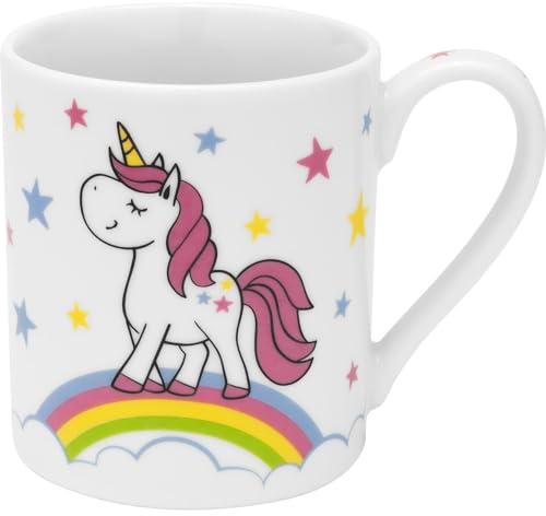 GRUSS & CO Kindertasse Motiv Einhorn | Porzellan, 22 cl, Höhe 8 cm, Geschenkbanderole | Geschenk, Schule, Kindergarten, Kindergeburtstag | 48839