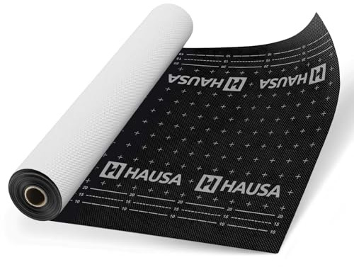 HAUSA Unterspannbahn Premium HU150 150g/m² 300m² 4 x (1,5mx50m) ohne Klebestreifen - Klasse UDB-A/USB-A nach ZVDH, Schlagregensichere und Diffusionsoffene Unterdeckbahn, UV-beständig, schwarz