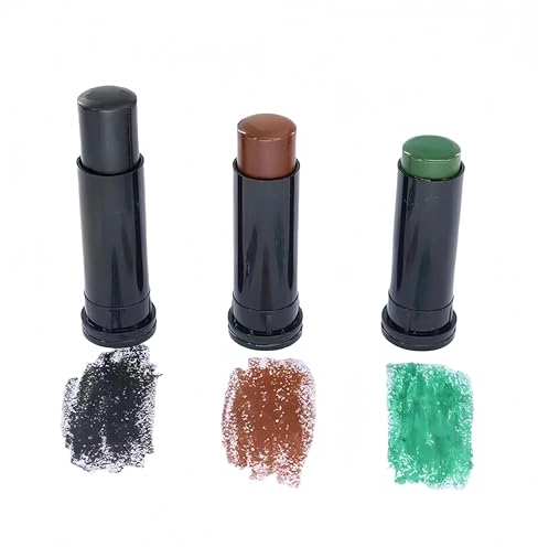 GASSNAKE Bodypainting Farben, 3pcs Öl Creamy Blendable Stick, Ölbasierte Ungiftig Schminkstifte für Gesicht & Körper, Make-up Face Paint für Halloween Körperkunst Party Schminke(schwarz+braun+grün)