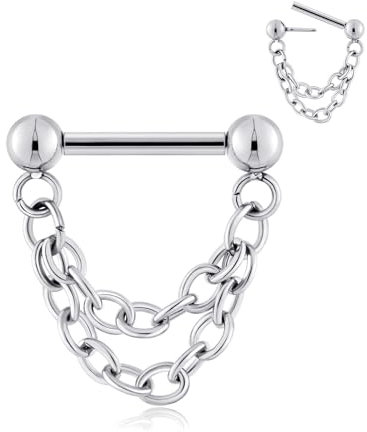 Longbeauty 16G Septum Piercing Kette Nasenpiercing Threadless Push-in Septum Barbell Nasenringe Daith Tragus Knorpel Helix Ohrpiercing Schmuck, Stil B, Silber