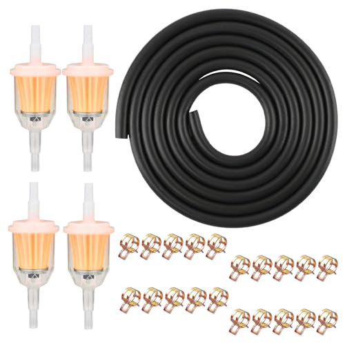 RAFIYU Manguera de Gasolina Kit, 2 m Ø 5mm Tubo Gasolina con 4 Filtros Gasolina 5 mm/8 mm, 20 Abrazaderas Manguera para Auto, Moto, Scooters, Desbrozadora, Cortadoras de césped, Motores Pequeños