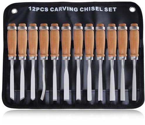 LEONTOOL 12 Pieces Wood Chisel Set Wood Carving Tools Set with Storage Bag for Woodworking, Carbon Steel Chisel with Wood Handle, 7.9 Wood Working Tools and Accessories Wood Carving Chisels Kit