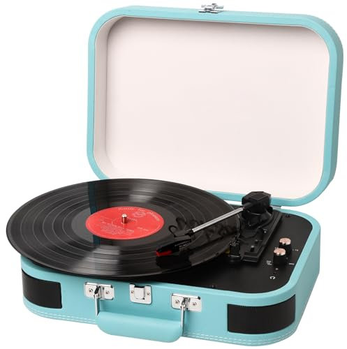 Giradischi Vinile, Giradischi Vintage Vinile LP3 Velocità 33/45/78 RPM con Altoparlanti Stereo Integrati, Dotato di Entrate Bluetooth/AUX/RCA/USB/Jack cuffie, Lettore Vinili Support Trascrizione, Blu