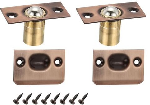 PATIKIL Stainless Steel Closet Ball Catch Door Hardware, 2 Pack Adjustable Cabinet Door Ball Catch Chrome Finish with Strike Plate & Screw for Interior Doors, Copper Tone
