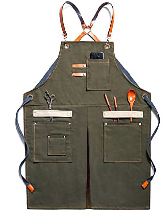 siduytin Work Apron Mechanician for Craftsman Canvas Workshop Bib with Pockets Picnic Cooking Painting Protective Aprons Bibs, Green
