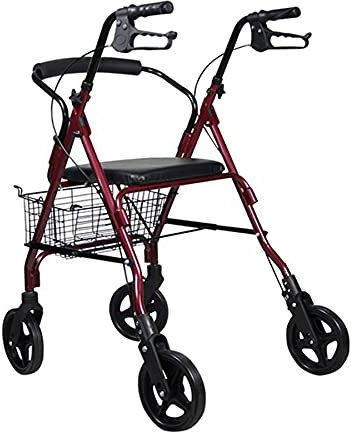 Aufrechter Gehwagen, zusammenklappbarer Standard-Gehwagen, hohe Roll-Mobilitätshilfe mit Korb, Stand-Up-Rollator, Gehwagen, hohe Roll-Mobilitäts-Gehhilfe für Senioren und Erwachsene mit Behinderung