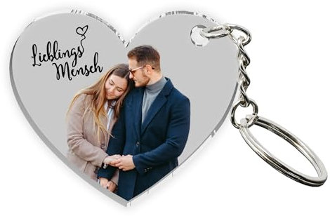 MyPrezzie Schlüsselanhänger Herz personalisiert in Farbe | 4,5 x 5 cm I Personalisierte Geschenke | Jahrestag Geschenk für Ihn & Sie | Partner Geschenke| Schlüsselanhänger mit Foto (Herz)