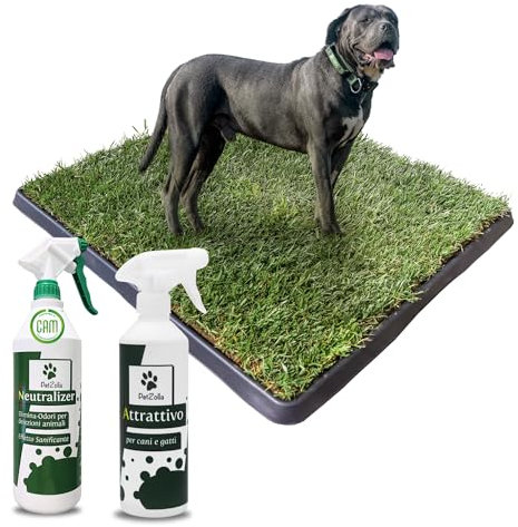 Set 3x Kit XL Cane - Lettiera per cani in Vero Prato 100x90 cm, Neutralizer Elimina Odori e Spray Attrattivo - Soluzione Completa e naturale per l'Igiene del tuo cane