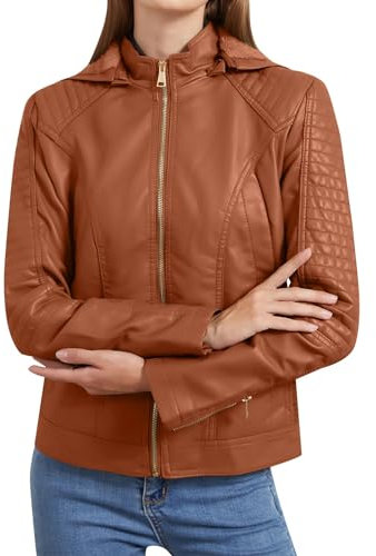 Veste de Moto en Similicuir pour Femme, Blazer Léger Végétalien Veste en Cuir Femme Veste Biker Blouson Style Motard pour Femme en Imitation Cuir Veste Femme Noir Courte Veste Femme Rose Pâle