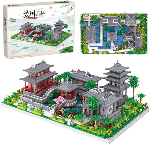 3930 Teile Micro Bausteine,Chinesische Architecture Suzhou Garden Architektur Mini Baustein,Klemmbausteine Haus mit LED,Modular Architektur Spielzeug Nicht Kompatibel mit Lego Haus