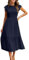 CMTOP Dresses for Women UK Casual Summer Dress Long Crew Neck Ruffle Sleeve Flowy Maxi Dresses Solid Color Elastic Waist Ruched Ladies Dresses Tiered A Line Beach Holiday Sundress(Navy Blue, M)