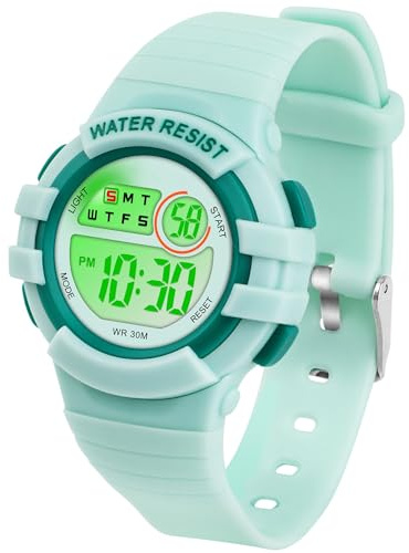 DTKID wasserdichte Digitale Uhr für Kinder(Grün) | Leicht zu lesenArmbanduhr Kinder mit Wecker, Stoppuhr, Datum,wasserdichte Outdoor Sportuhr Kinder Uhren