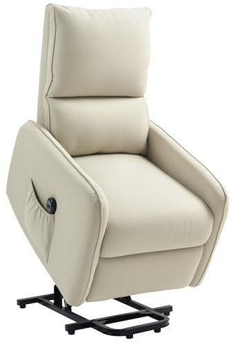 HOMCOM Poltrona Elettrica Alzapersona Reclinabile 135°, Poltrona Relax Elettrica in Tessuto Effetto Lino con Telecomando, Poggiapiedi e Tasca Laterale per Soggiorno e Camera da Letto, Beige