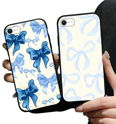 Zrutru 2 Pack Stylish Preppy Bow Phone Cases for iPhone SE 2022/SE 2020/8/7 Case Pretty Fashion Girly Passion Bow Pattern Cover Shockproof Protection Phone Funda for iPhone SE 2022/2020 4.7 Inch