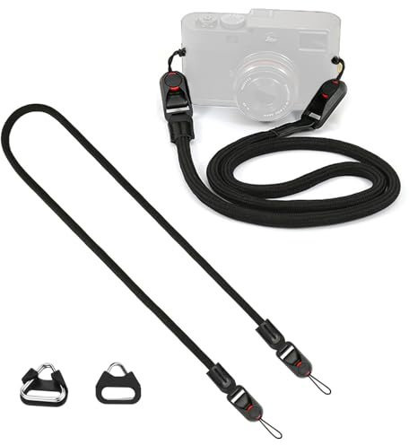 Raqieman Camera Strap Climbing Rope Camera Shoulder Strap with Quick Release System Carry Strap for SLR DSLR Digital or Mirrorless Camera, black, L