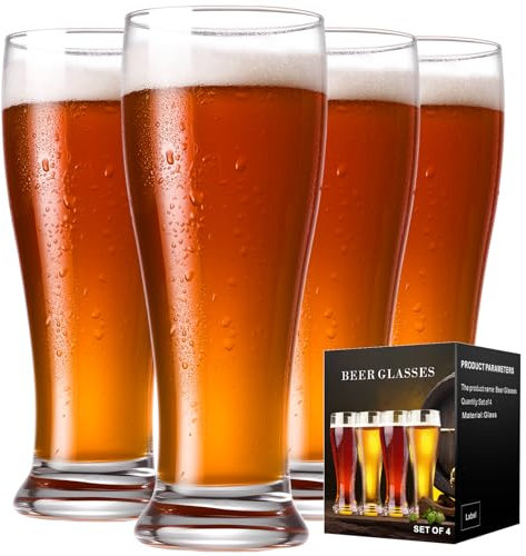 Baalaka Juego de 4 vasos de cerveza Pilsner de 16 onzas, juego de vasos de cerveza de trigo, vasos de cerveza de trigo, regalo para hombres