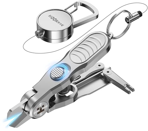 HOOK-EZE 3-in-1 Fishing Line Cutter, Fly Fishing Nippers with Retractors and Knot Tying Tool Accessories, Stainless Steel Braided Line Scissors Clippers for Mono and Fluoro Lines