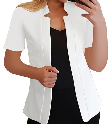 Giacca da donna a maniche corte, blazer da donna, elegante, bianca, corta, sportiva, casual, per le mezze stagioni, tinta unita, comoda, blazer, bianco, m