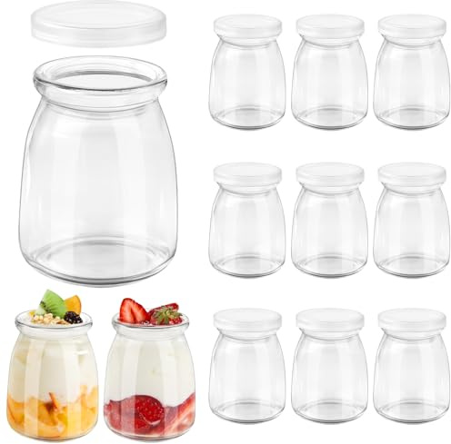 FoiiLiio 12 vasos yogurtera con tapa,150 ml Vasos yogurtera,Pequeños Para Postre,Botes de cristal para yogurt,Tarros de yogur con tapa,para Yogur,Natillas,Pudding