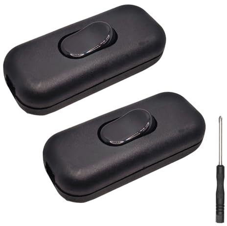 2 PCS Inline Light Switch, Black Low Profile Inline Cord Switch, 6A/250V, Easy Installation for Table Lamps, Bedside Lamp and More, Black