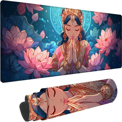 Rosa Gaming Mauspad XXL 600x300x3 mm, Groß Mauspad Zen Vernähte Kanten Design, XXL Mousepad Wasserfest rutschfest Gummibasis für PC und Laptop Mousepad Gaming Zubehör für Büro Deko Aesthetic z-3329