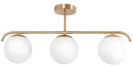 B·LED BARCELONA LED Deckenleuchte Talí mit 3 Kugeln aus Opalin-Glas – nordischer minimalistischer Stil – 3 x E27 – Struktur aus vergoldetem Metall – weiches Licht für Wohnzimmer, Esszimmer oder