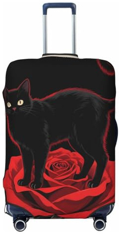 Zelinge Housse de protection élastique pour valise, lavable, anti-rayures, Chat noir rose rouge, for 22-24 Inch Luggages M