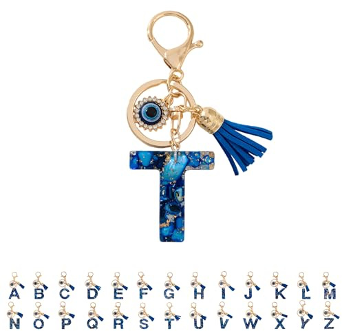 Porte Cles Lettre,Porte Clef Oeil de Protection Bleu, Porte-clés Nazar Turc Traditionnel pour Auto et Sac, Bijouterie de Sac à Main Originale avec Oeil Bleu,Femme Homme Cado
