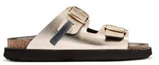 D. Franklin Damen Sandalen mit Schnallenverschluss in metallischem Platin Vibe - Bequeme flache Sportsandalen für den Sommer - Größe (38) - Modell Buckle