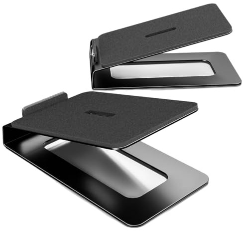 UieoKakeh Support pour Enceintes PC, Idéal pour Le Monitoring Studio. Support de Bureau pour Une Paire D'Enceintes avec Patins Anti-Vibrations, Angle D'Inclinaison de 16°, Design Compact.