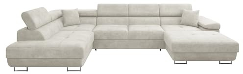 Mirjan24 Ecksofa Torezio Bis, Kopfstützen verstellbar (Lumo 55, L) | U-förmige Wohnlandschaft mit Schlaffunktion, Bettkasten und gepolstertem Rücken, B/H/T: 346/70–90/203 cm