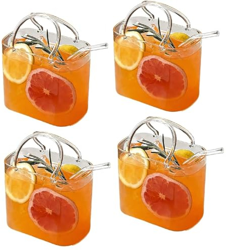 Glass Purse for Drinks, Glass Purse Vase, Unique Wine Glasses with Straw, Decorative Fish Bowl Vase with Straw, Handbag Vases for Cute Room Decor, For Fruit Juice, Tea, Flowers