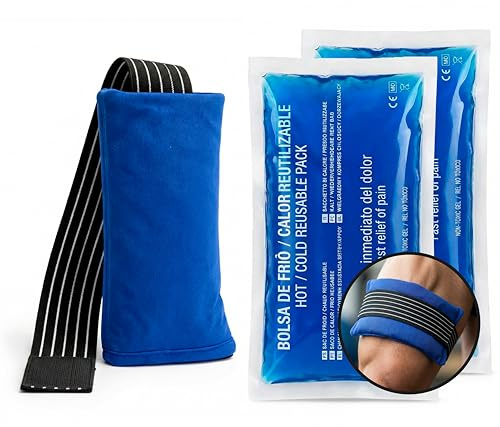 KMINA Bolsa Gel Frío Calor Reutilizable con Funda, Azul (2 uds) | Para lesiones musculares, articulaciones, espalda, rodilla, pies y deporte, apta congelador y microondas, flexible