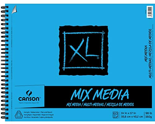 Canson XL Series Mix Paper Pad, Heavyweight, Fine Texture, Heavy Sizing for Wet and Dry Media, Side Wire Bound, 98 Pound, 14 x 17 in, 60 Sheets, 14X17, 0