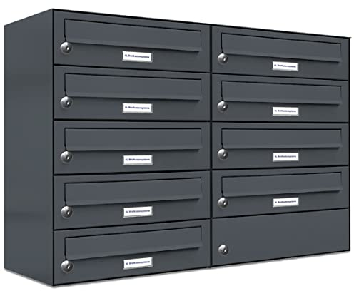AL Briefkastensysteme 9er Briefkastenanlage Anthrazit Grau RAL 7016, Premium Briefkasten DIN A4, 9 Fach Postkasten modern Aufputz
