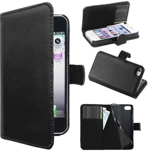 ebestStar - kompatibel mit iPhone 4 Hülle iPhone 4S Kunstleder Wallet Case Handyhülle [PU Leder], Kartenfächern, Standfunktion, Schwarz [iPhone: 115.2 x 58.6 x 9.3mm, 3.5'']