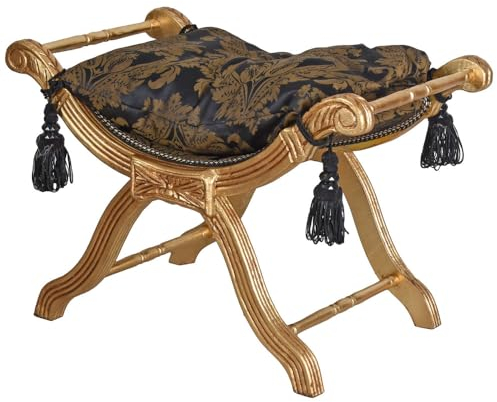 Sitzgondel Hocker Louis XV Antik Shabby abnehmbares Kissen cat350 Palazzo Exklusiv (34b - Schwarz+Gold, a - Gold)