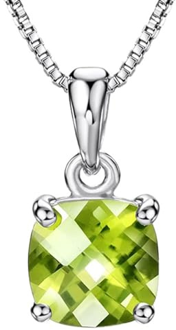Michooyel Damen Halskette (Peridot, Granat, Paraiba, Perle, Blau Zirkonia) Edelstein 925 Sterling Silber Geburtsstein Herz Schmuck, Anhänger Halskette Kette Nickelfrei Geschenk Für Frauen 40-45cm
