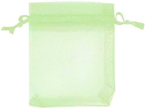 PLECUPE 100 Stück Durchsichtig Tunnelzug Organzabeutel Organzasäckchen Süßigkeiten Beutel Saeckchen Geschenk, 7 x 9cm Hochzeit Säckchen Party Festival Beutel Bonbonsbeutel Candy Bags - Grün#2