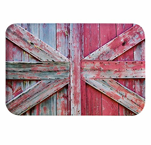 A.Monamour Badematten Badteppiche Badvorleger Union Jack Flagge Design Getragen Holz Scheunentor Holz Planken Rot Farbe Weiche Saugfähige Flanell Bad Teppiche Fußmatten Für Heimtextilien