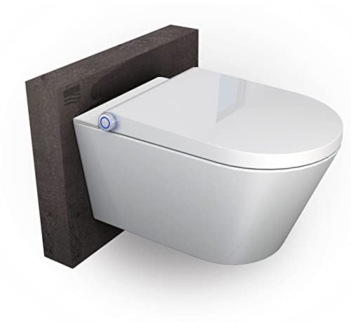 BERNSTEIN - Toilettes WC japonais suspendu lavant Cuvette céramique Blanc brillant, jet douche, Abattant LED, Chasse Vortex 180° - 59x38x38cm - Basic 1102