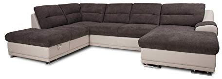Mivano Wohnlandschaft Speedway / Sofa In U-Form mit Bettfunktion, Stauraum und verstellbaren Kopfteilen / 332 x 79 x 222 / Zweifarbig Dunkelbraun-Braun